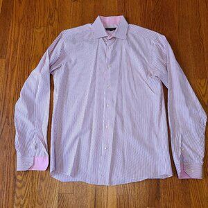 Ben Sherman Button Up Shirt Men's Medium 1Neck 15.5 Pink Striped